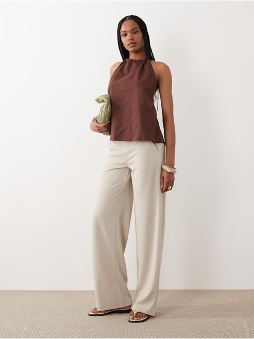 Banana Republic Tailored Mid/High-Rise Trousers – Cream/Light Beige